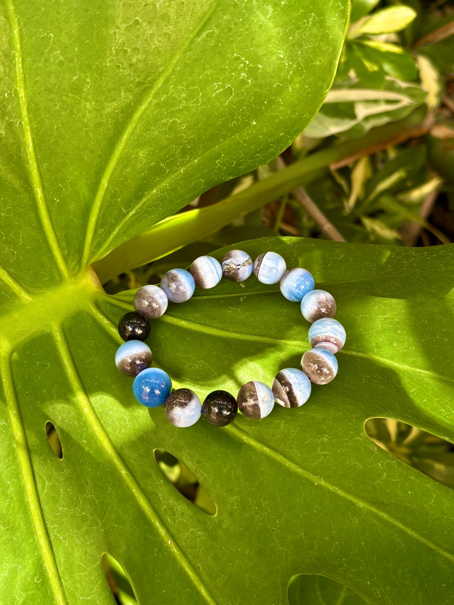 Blue Opal & Obsidian ブレスレット