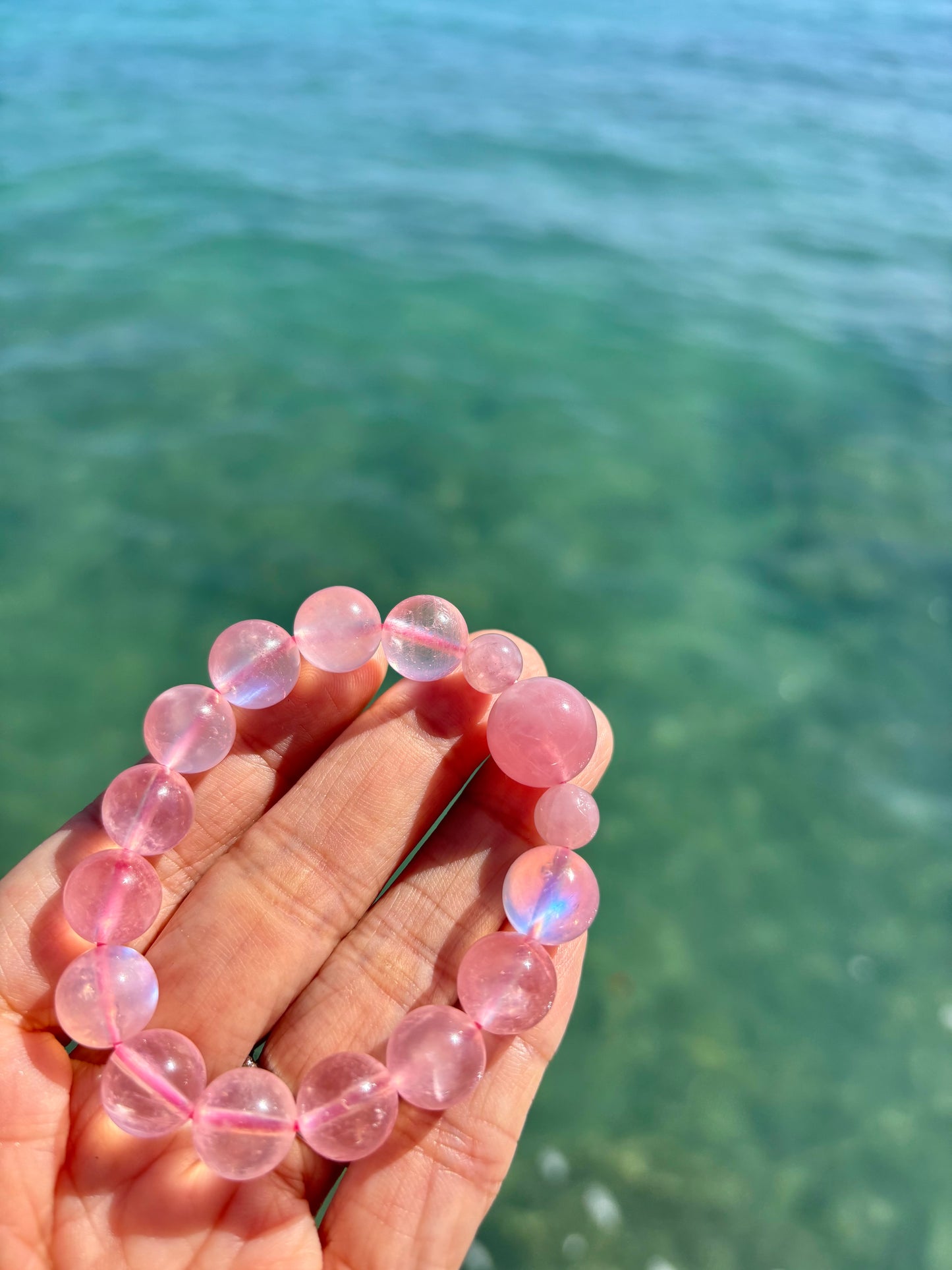 *Pink moonstone with Rose quarts 12mm