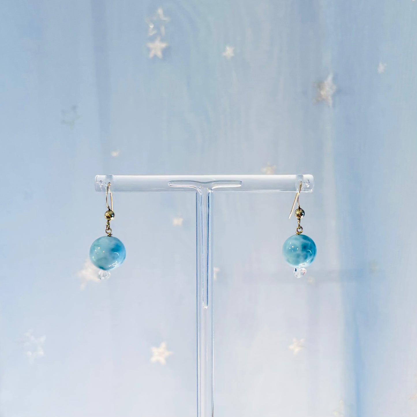 ラリマーwithハーキマーダイヤモンドピアス