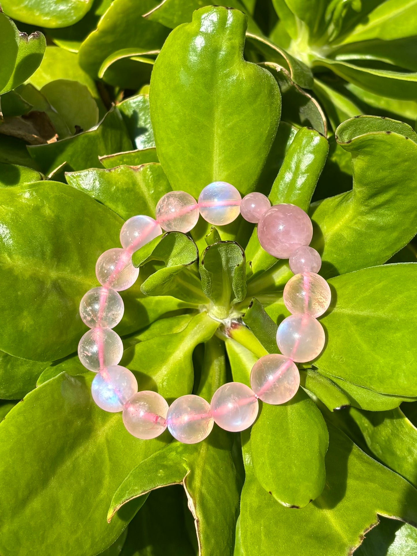 *Pink moonstone with Rose quarts 12mm