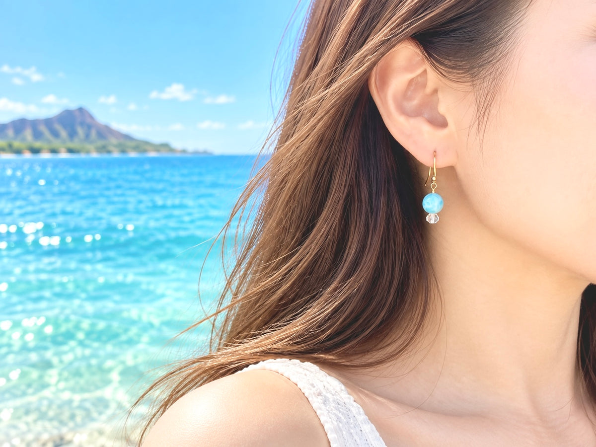 ラリマーwithハーキマーダイヤモンドピアス