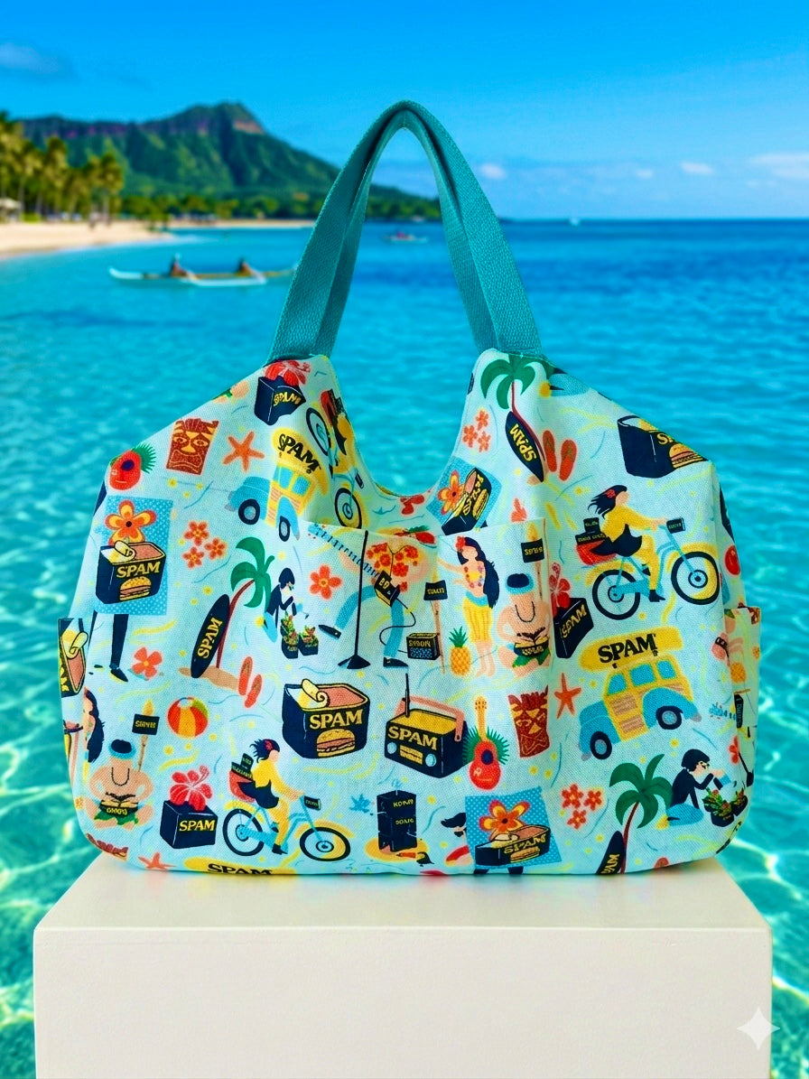 Handmade foldable Tote Bag with Hawaiian Life with Aloha