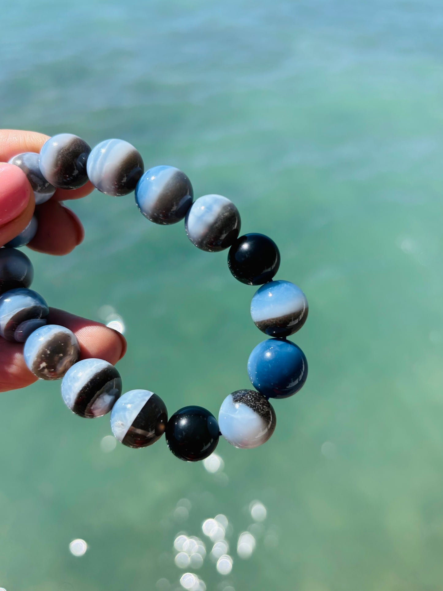 Blue Opal & Obsidian ブレスレット