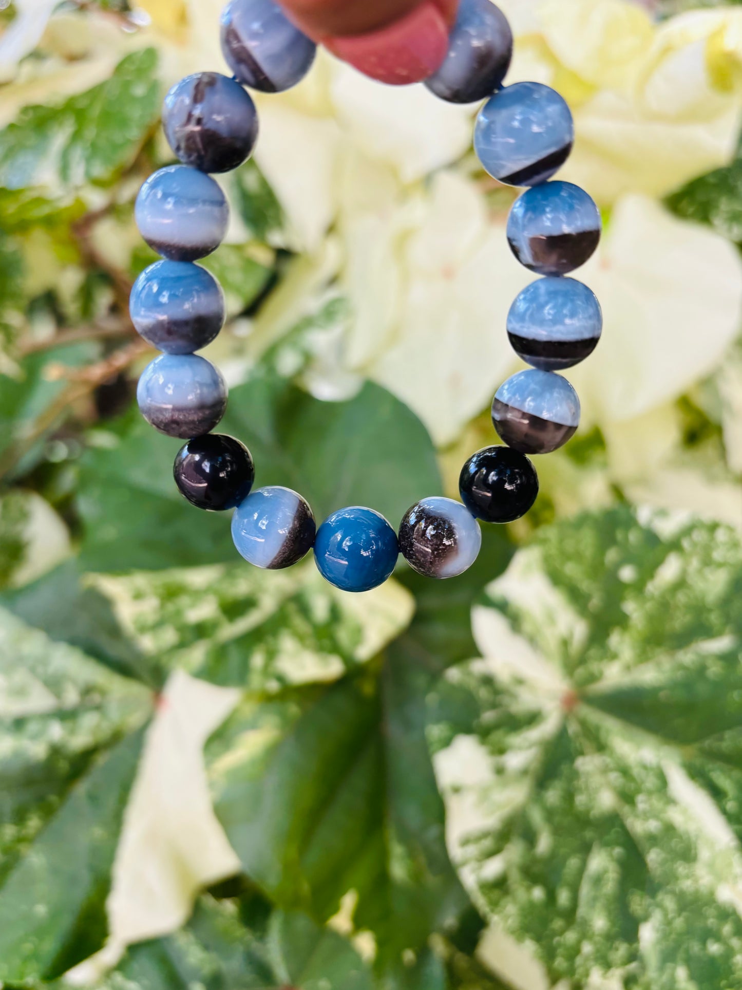 Blue Opal & Obsidian ブレスレット