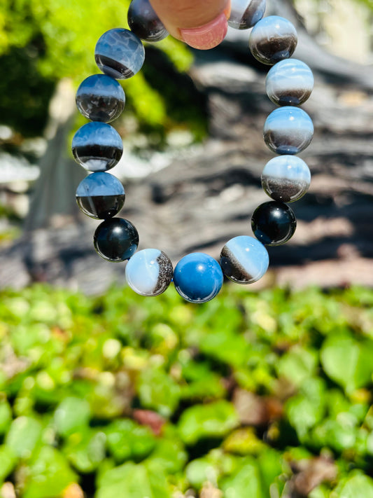 Blue Opal & Obsidian ブレスレット